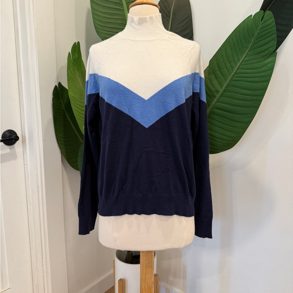 Aerie White and Blue Cowl Neck Sweater with Chevron Design